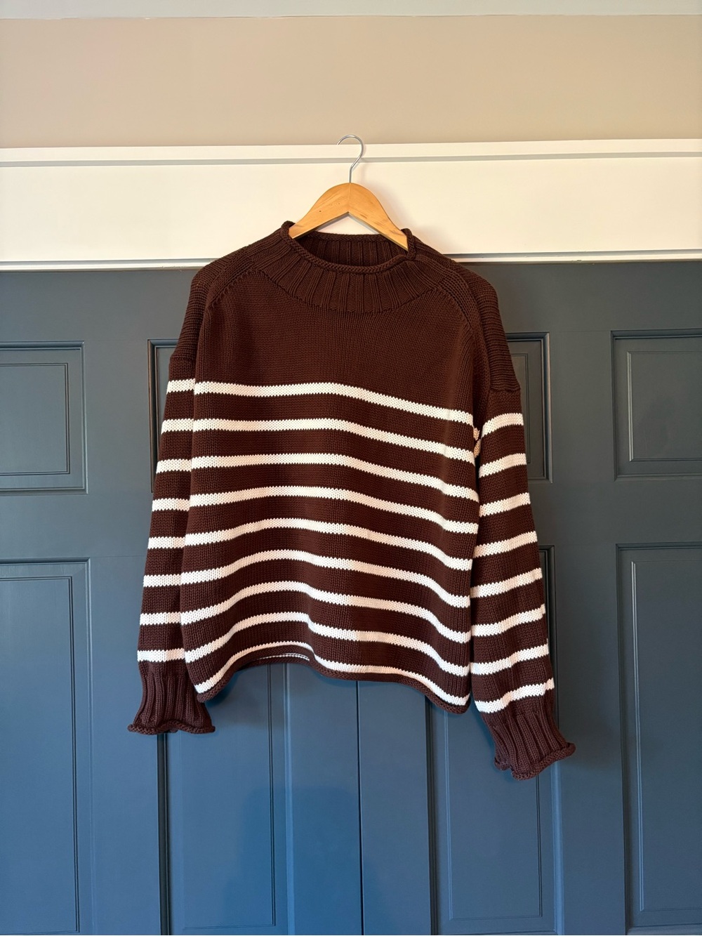 J.Crew 2025 Rollneck Sweater Brown Ivory Stripe Size Medium